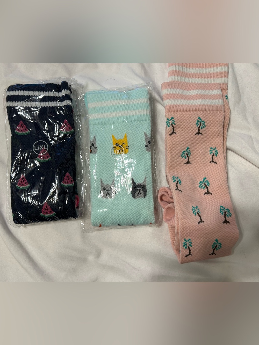 Compression Socks - Pink, Mint & Navy (3-Pack). L/XL